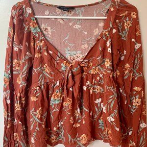 AE Tie Front Long Sleeve Blouse